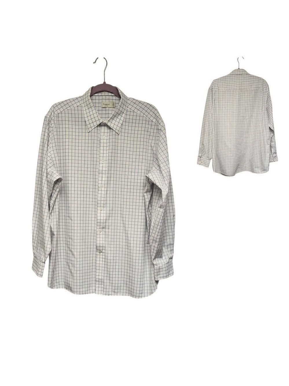 Hagger East 1928 White Blue Striped Dress Shirt Size 17.5 34-35
